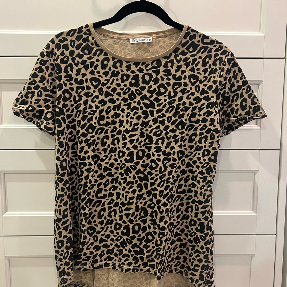 Zara Brown and Black Short Sleeve T-Shirt